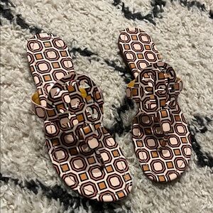 Tory Burch Pink and Brown Geometric Sandals